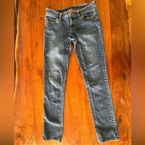 Tory Burch Straight Leg Blue Jeans with spike studding embellishments